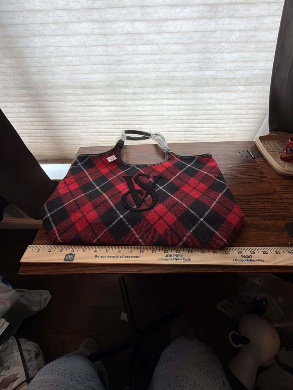 Victoria's Secret Red and Black Diamond Plaid Tote Purse Bag w/ Magnetic Closure
